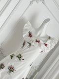 Adorable White Floral Embroidered Off Shoulder Dress