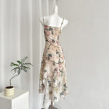 Delicate Bow Ethereal Floral Asymmetric Dress
