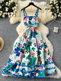 Playful Ruffle Multicolor Floral Beach Maxi Dress