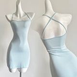 Light Blue & White Striped Halter Midi Dress