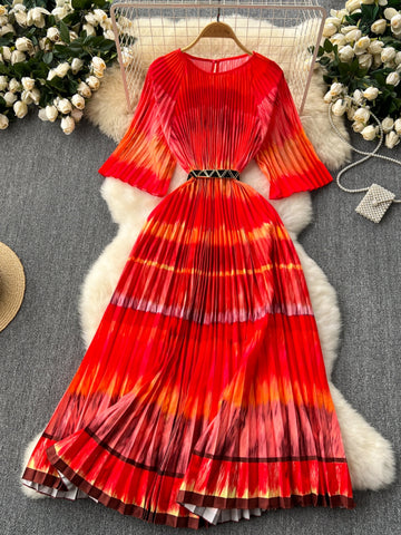 Red and Orange Pleated Dress