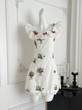 Adorable White Floral Embroidered Off Shoulder Dress