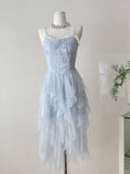 Lace  Light Blue Tiered Tulle Maxi Dress