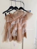 Nude Rose Ruffled Layers Off Shoulder Tulle Mini Dress