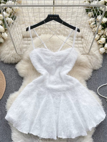 Dainty White Textured Skater Dress with Delicate Straps