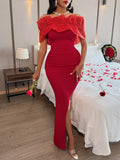 Red Off-Shoulder Ruffled Maxi Dress