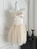 Beige Satin Strappy Mini Dress