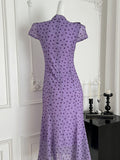 Asymmetric Lilac Polka Dot Midi Dress