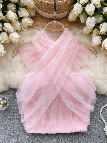Romantic Ethereal Pink Tulle Top