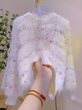 Shaggy Texture Colorful Bead White Sweater