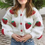 New Sweater Cardigan Strawberry Retro Style Knitted Sweater