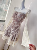 Floral Lace Long Sleeve Velvet Dress