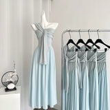 Draped Bodice Light Blue Maxi Causal Dress