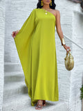 Draped Asymmetrical Lime Green Dress