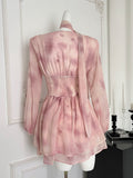 Flowing Bell Sleeves Ethereal Pink Silk Wrap Dress