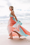 Orange Rainbow Chiffon Maxi Beach Dress