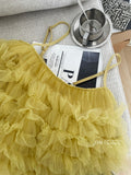 Spaghetti Straps Yellow Tulle Ruffle Dress