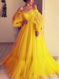 Yellow Ball Gown Women Mesh Formal Dress