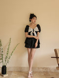 One Piece Conservative Bow Ins Style Swimsuit Vacation Dress