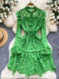 Inner Slip Belted Waist Vibrant Green Dress