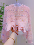 Colorful Bead Embellishments Shaggy Fringe White Sweater