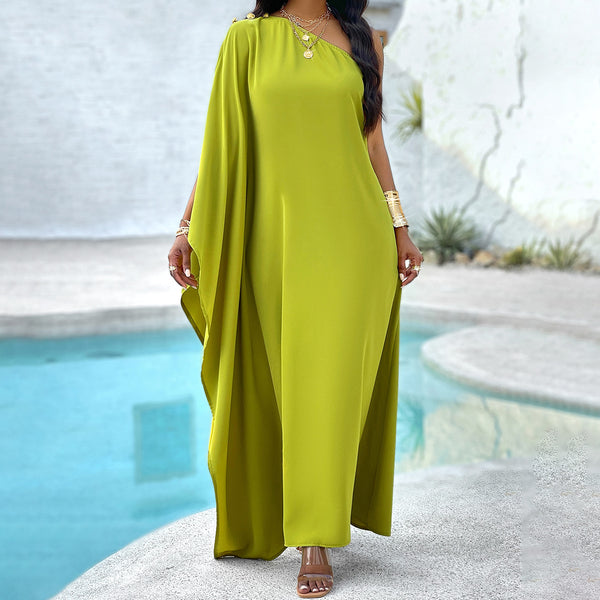 Draped Asymmetrical Lime Green Dress