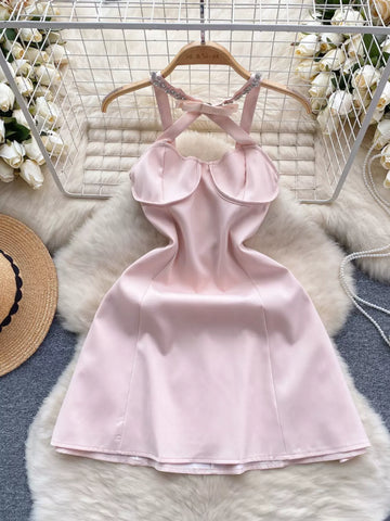Pastel Pink Cut-Out Mini Dress with Sparkle Straps