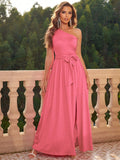 Chiffon Blush One-Shoulder Dress