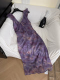 Floral Print Ruffled Purple Midi Dress