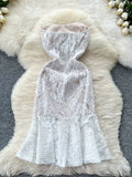 Flared Hem White Mini Lace Dress