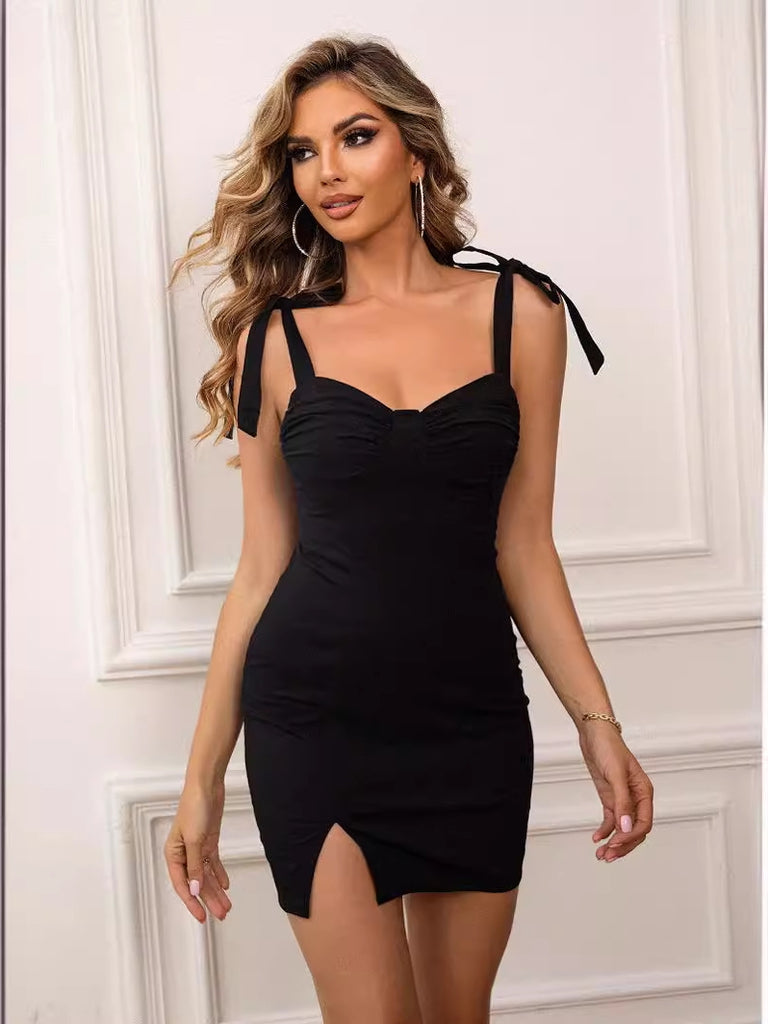 2024 Sultry Black Tie-Strap Evening Mini Dress – Ncocon