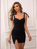Sultry Black Tie-Strap Evening Mini Dress