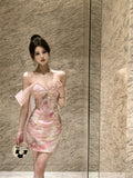 Temperament ladies order diamond tube top slim print dress