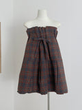 Retro Plaid Strapless Mini Dress with Self-Tie Bow