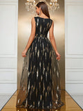 Sequin Galaxy A-Line Black Maxi Dress