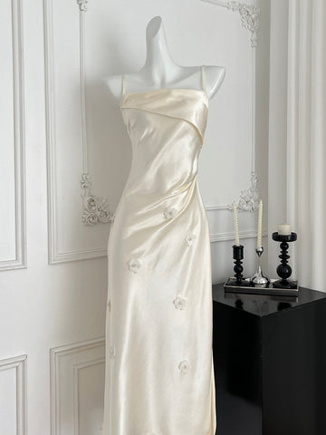 Glamorous Cream Satin Spaghetti Strap Maxi Dress