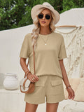 Causal Khaki Ribbed Lounge Set