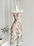 Delicate Bow Ethereal Floral Asymmetric Dress