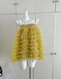 Spaghetti Straps Yellow Tulle Ruffle Dress