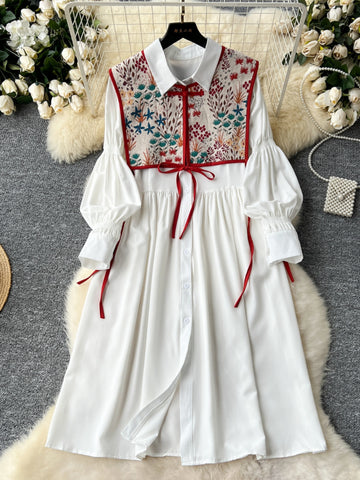 Elegant Floral Embroidered Vest White Dress Set