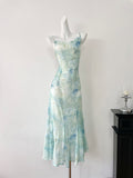 Watercolor-Inspired Green Chiffon Summer Dress