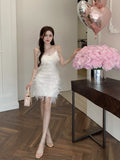 Three-dimensional flower sling slim dress