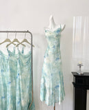 Watercolor-Inspired Green Chiffon Summer Dress