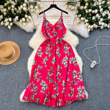 Radiant Red Pleated Floral Accents Midi Dress