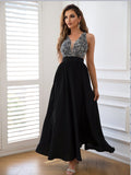 Blush Sequined Bodice Chiffon Dress