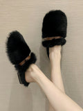 Flat Fur Slippers Women's Outerwear Mules Shoes