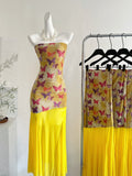 Vibrant Butterfly Print Strapless Midi Dress