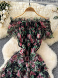 Layered Ruffles Fitted Waist Off-Shoulder Floral Dress