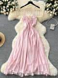 Criss Cross Straps 3D Flower  Blush Pink Maxi Dress