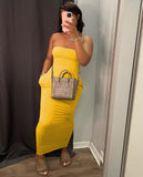 Mustard Yellow Strapless Midi Dress